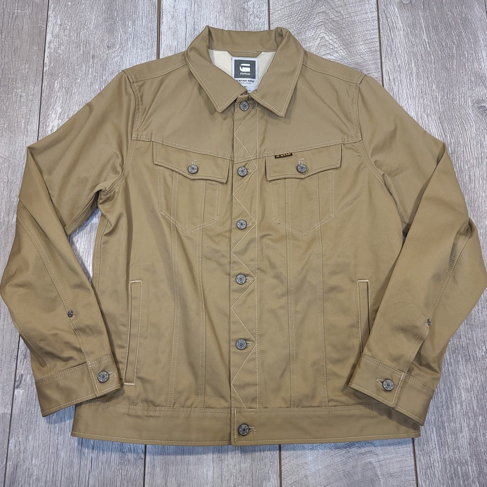 G-Star Raw Slim Tailor 3D Jacket Mens XL Tan Khaki Twill Button Front Utility
